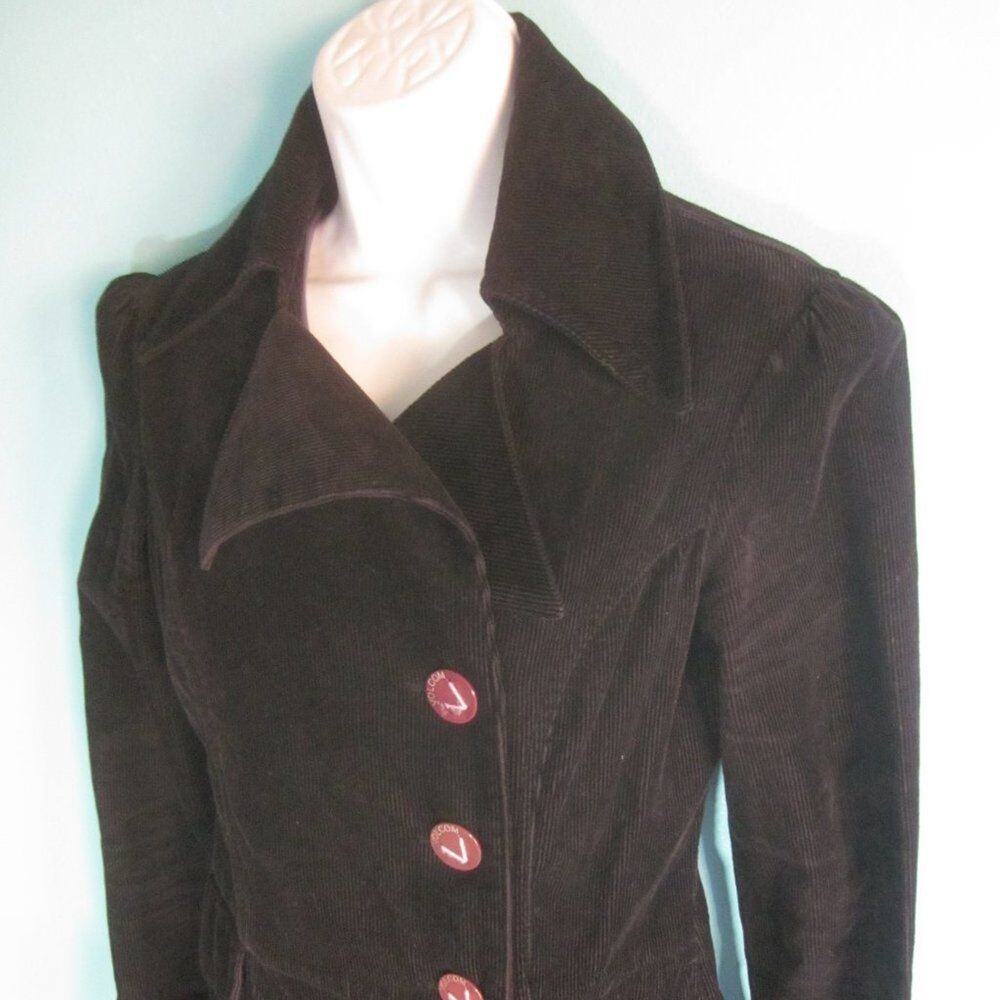 Volcom Womens Size XS Black Button Front Collared Casual Corduroy Jacket